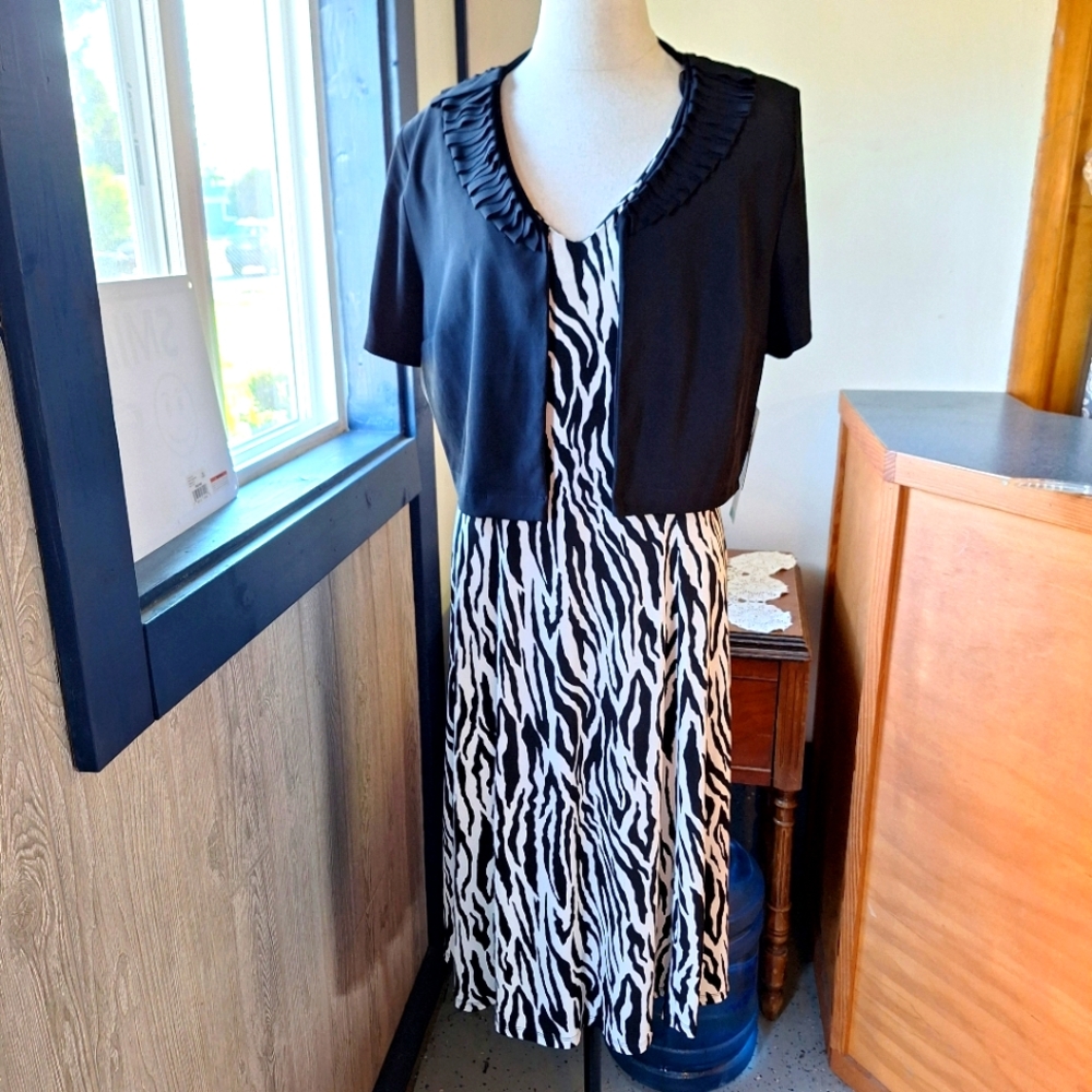 Danny & Nicole Zebra Print Dress with Black Shrug, Size 16M, Style#7882, NWT
